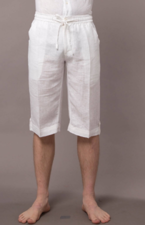 Mens Beach Knee Length Drawstring Linen Shorts, With Upturned Cuffs And Tabs With Buttons Plus Size